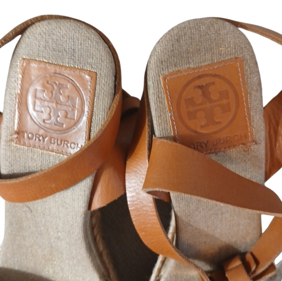 Tory Burch Gold/Brown Platform Canvas Bima Espadrille Wedge Sandals size 9 - Picture 8 of 12